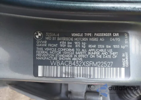 1995 BMW 325 I Automatic z USA, uszkodzony, nr VIN WBACB432XSFM22527